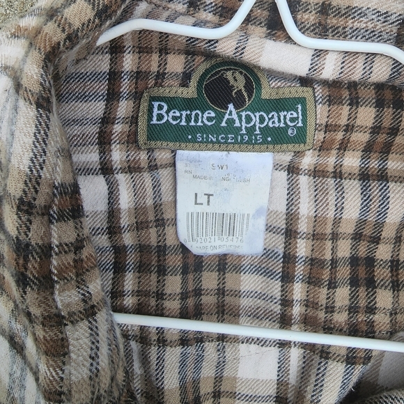 Mens LT Berne Apparel Brown Plaid Flannel Pearl Snap Western Cabincore Shirt ♥️ - Picture 6 of 7